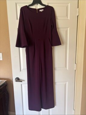 Calvin Klein  Deep Plum Long-Sleeve Jumpsuit with Bell Sleeves